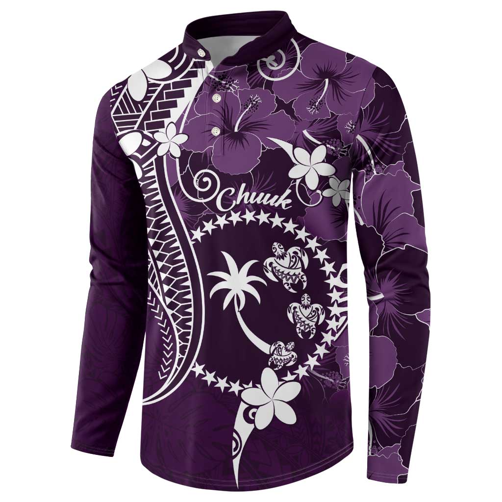 FSM Chuuk Button Sweatshirt Turtle Tropical Flowers Polynesian - Purple LT14 - Polynesian Pride