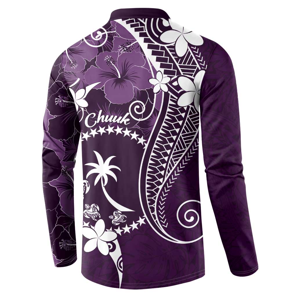 FSM Chuuk Button Sweatshirt Turtle Tropical Flowers Polynesian - Purple LT14 - Polynesian Pride