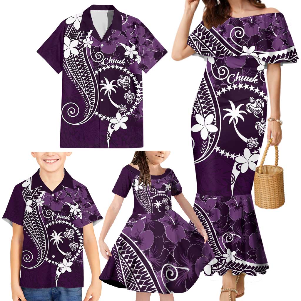 FSM Chuuk Family Matching Mermaid Dress and Hawaiian Shirt Turtle Tropical Flowers Polynesian - Purple LT14 - Polynesian Pride