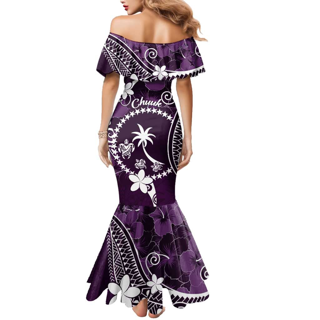 FSM Chuuk Family Matching Mermaid Dress and Hawaiian Shirt Turtle Tropical Flowers Polynesian - Purple LT14 - Polynesian Pride