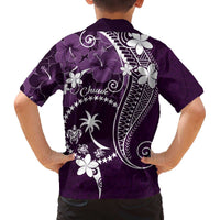 FSM Chuuk Family Matching Off The Shoulder Long Sleeve Dress and Hawaiian Shirt Turtle Tropical Flowers Polynesian - Purple LT14 - Polynesian Pride