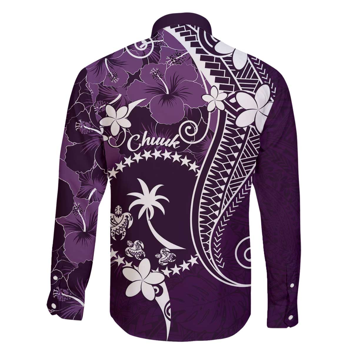 FSM Chuuk Family Matching Off The Shoulder Long Sleeve Dress and Hawaiian Shirt Turtle Tropical Flowers Polynesian - Purple LT14 - Polynesian Pride