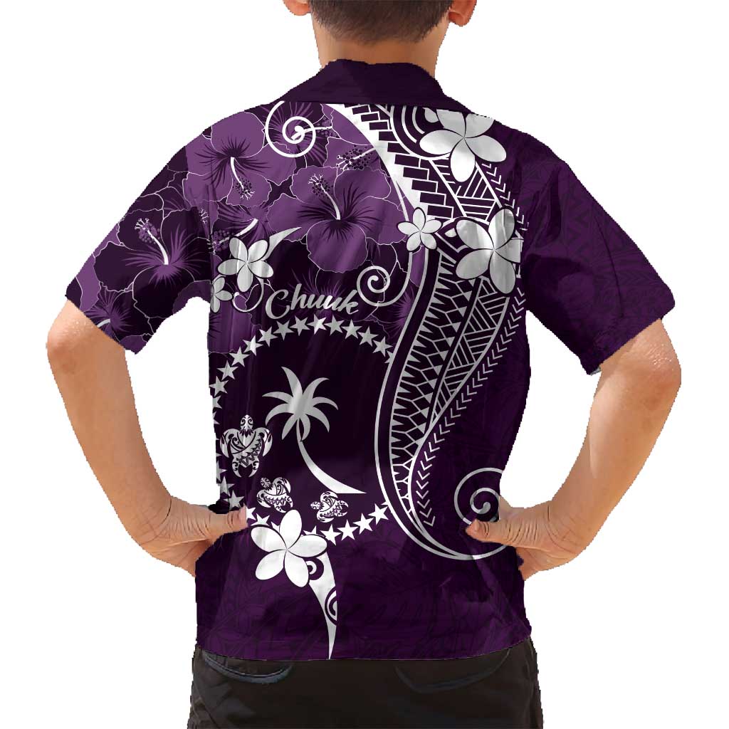 FSM Chuuk Family Matching Off Shoulder Maxi Dress and Hawaiian Shirt Turtle Tropical Flowers Polynesian - Purple LT14 - Polynesian Pride