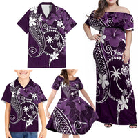 FSM Chuuk Family Matching Off Shoulder Maxi Dress and Hawaiian Shirt Turtle Tropical Flowers Polynesian - Purple LT14 - Polynesian Pride