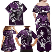 FSM Chuuk Family Matching Off Shoulder Maxi Dress and Hawaiian Shirt Turtle Tropical Flowers Polynesian - Purple LT14 - Polynesian Pride