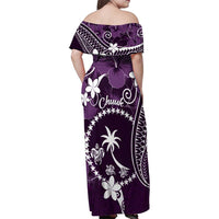 FSM Chuuk Family Matching Off Shoulder Maxi Dress and Hawaiian Shirt Turtle Tropical Flowers Polynesian - Purple LT14 - Polynesian Pride