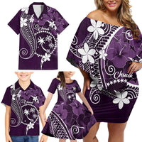 FSM Chuuk Family Matching Off Shoulder Short Dress and Hawaiian Shirt Turtle Tropical Flowers Polynesian - Purple LT14 - Polynesian Pride