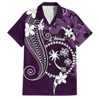 FSM Chuuk Family Matching Off Shoulder Short Dress and Hawaiian Shirt Turtle Tropical Flowers Polynesian - Purple LT14 Dad's Shirt - Short Sleeve Purple - Polynesian Pride