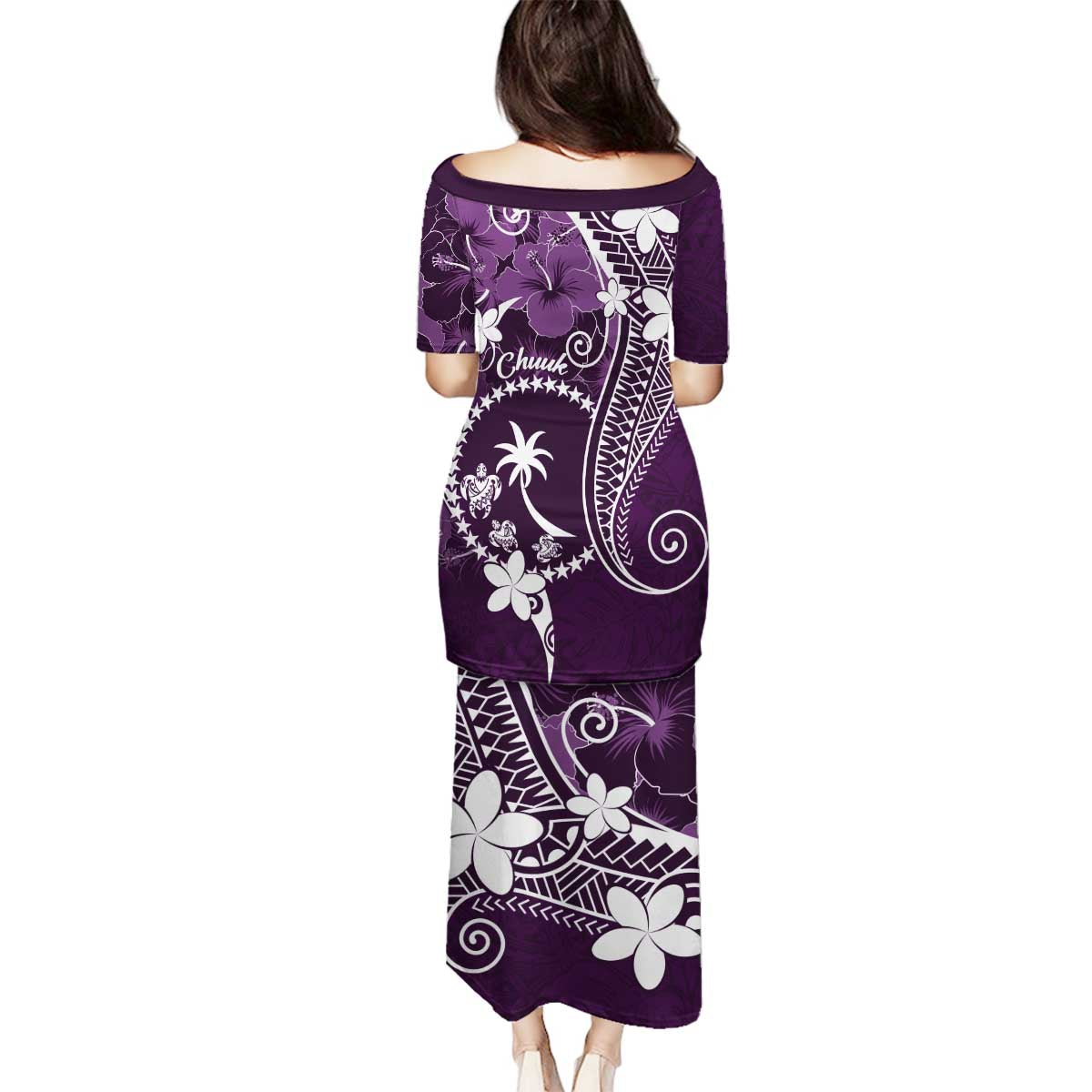 FSM Chuuk Family Matching Puletasi and Hawaiian Shirt Turtle Tropical Flowers Polynesian - Purple LT14 - Polynesian Pride