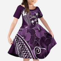 FSM Chuuk Family Matching Short Sleeve Bodycon Dress and Hawaiian Shirt Turtle Tropical Flowers Polynesian - Purple LT14 Daughter's Dress Purple - Polynesian Pride