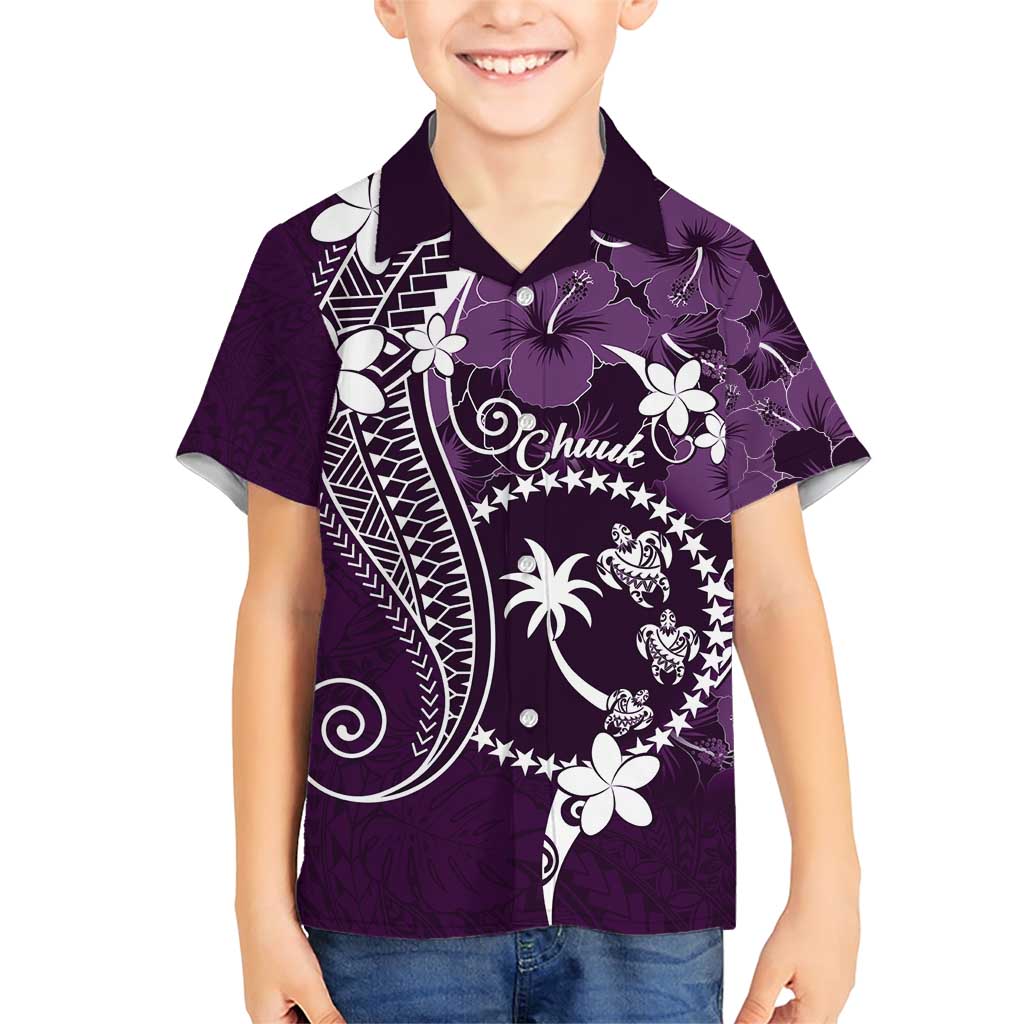 FSM Chuuk Family Matching Short Sleeve Bodycon Dress and Hawaiian Shirt Turtle Tropical Flowers Polynesian - Purple LT14 Son's Shirt Purple - Polynesian Pride