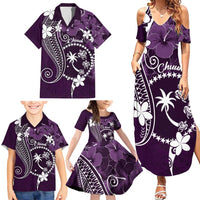 FSM Chuuk Family Matching Summer Maxi Dress and Hawaiian Shirt Turtle Tropical Flowers Polynesian - Purple LT14 - Polynesian Pride