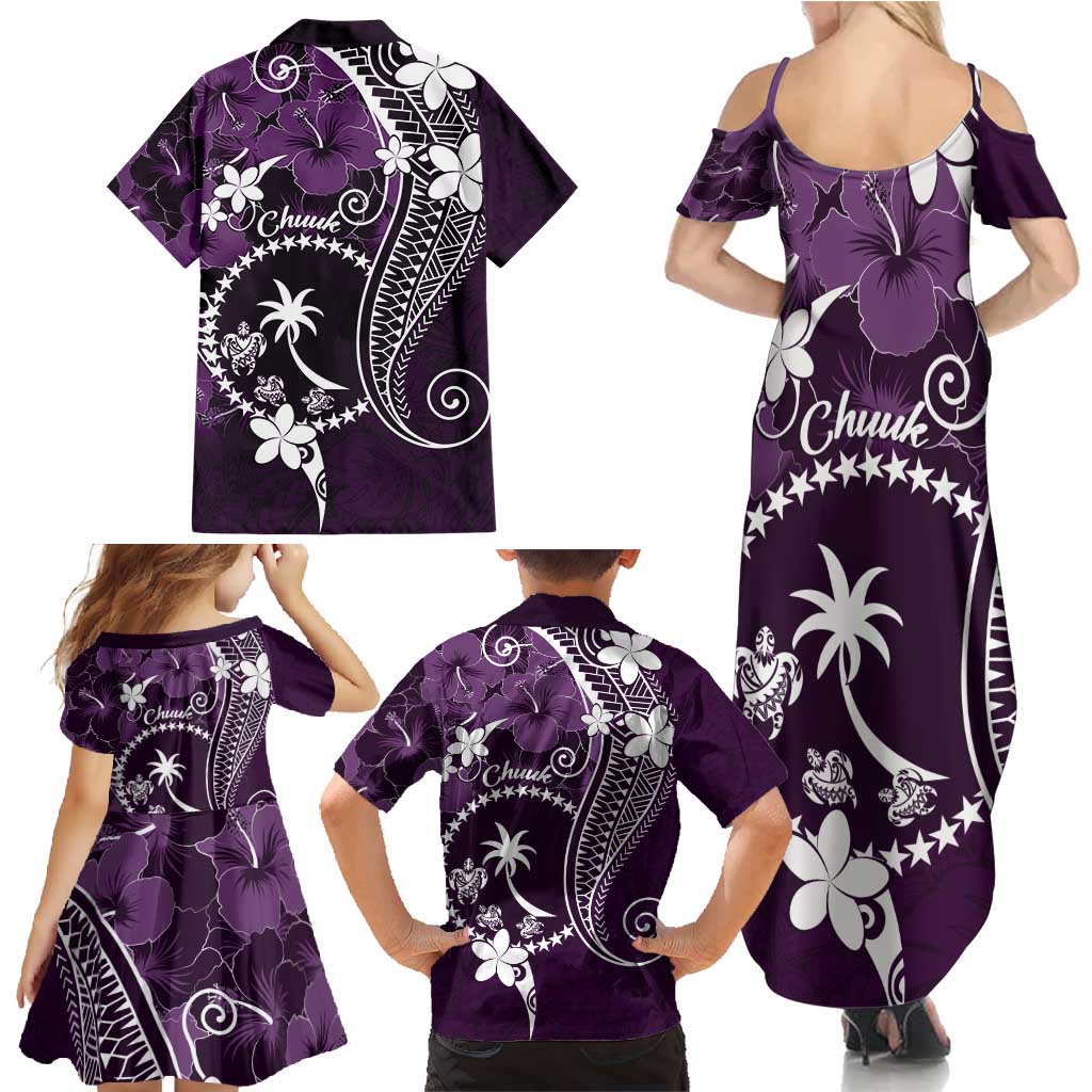 FSM Chuuk Family Matching Summer Maxi Dress and Hawaiian Shirt Turtle Tropical Flowers Polynesian - Purple LT14 - Polynesian Pride