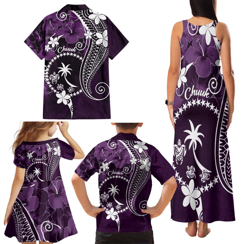 FSM Chuuk Family Matching Tank Maxi Dress and Hawaiian Shirt Turtle Tropical Flowers Polynesian - Purple LT14 - Polynesian Pride