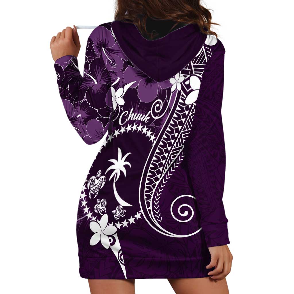FSM Chuuk Hoodie Dress Turtle Tropical Flowers Polynesian - Purple LT14 - Polynesian Pride