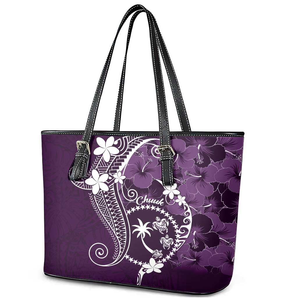 FSM Chuuk Leather Tote Bag Turtle Tropical Flowers Polynesian - Purple