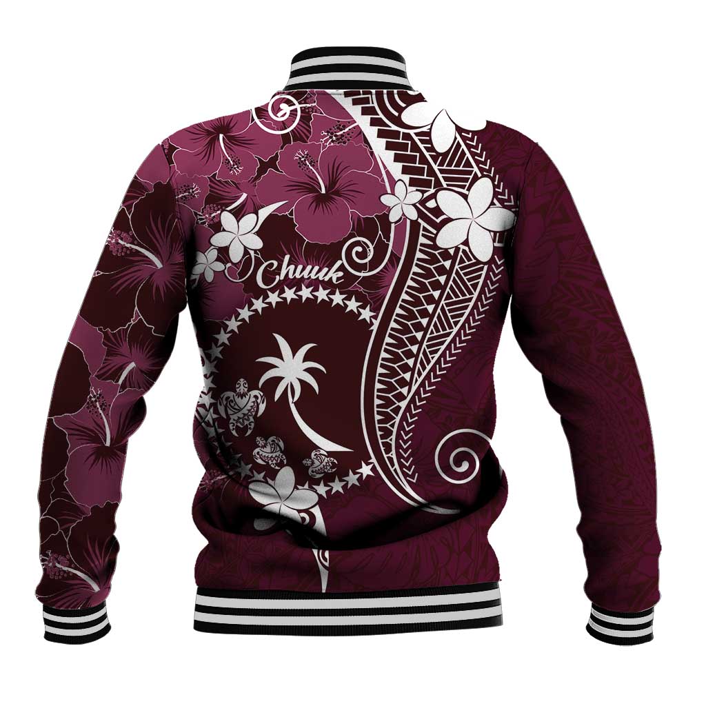 FSM Chuuk Baseball Jacket Turtle Tropical Flowers Polynesian - Pink