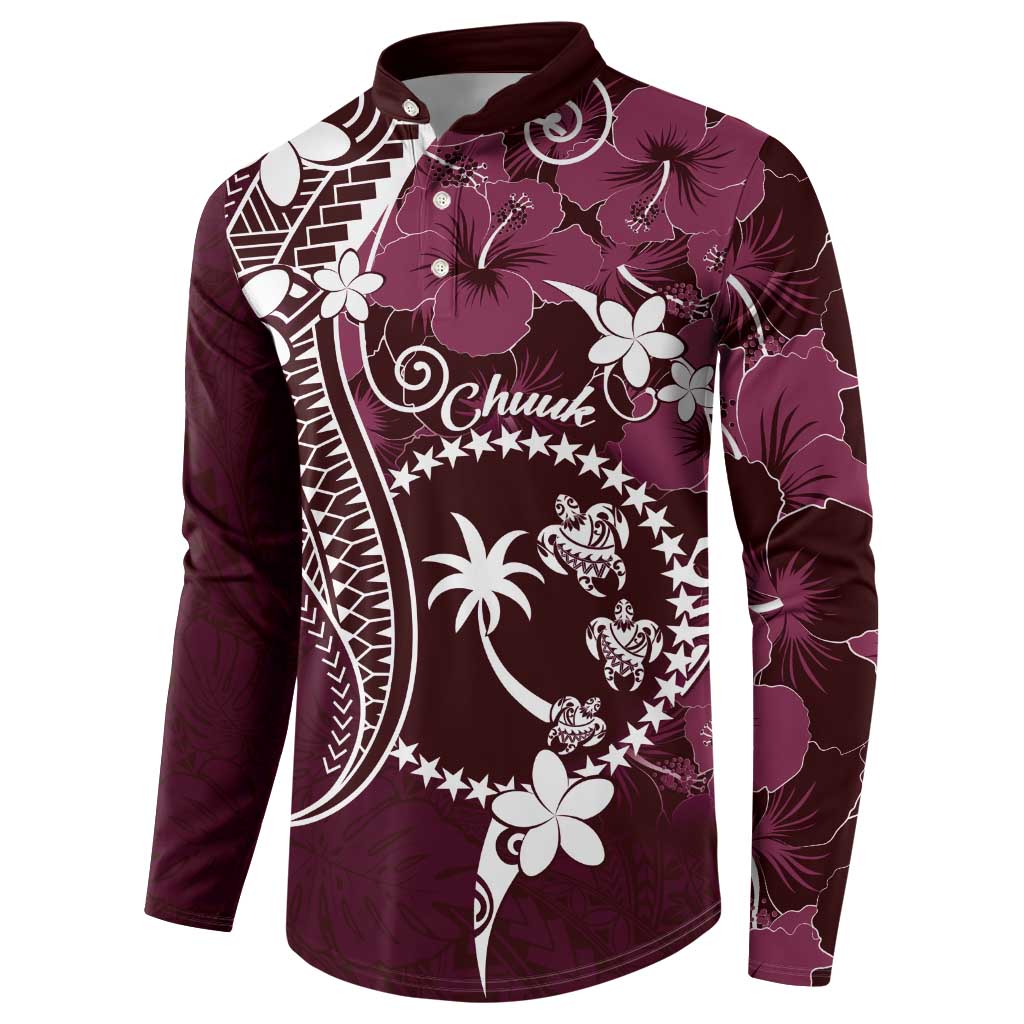 FSM Chuuk Button Sweatshirt Turtle Tropical Flowers Polynesian - Pink LT14 - Polynesian Pride