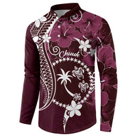 FSM Chuuk Button Sweatshirt Turtle Tropical Flowers Polynesian - Pink LT14 - Polynesian Pride