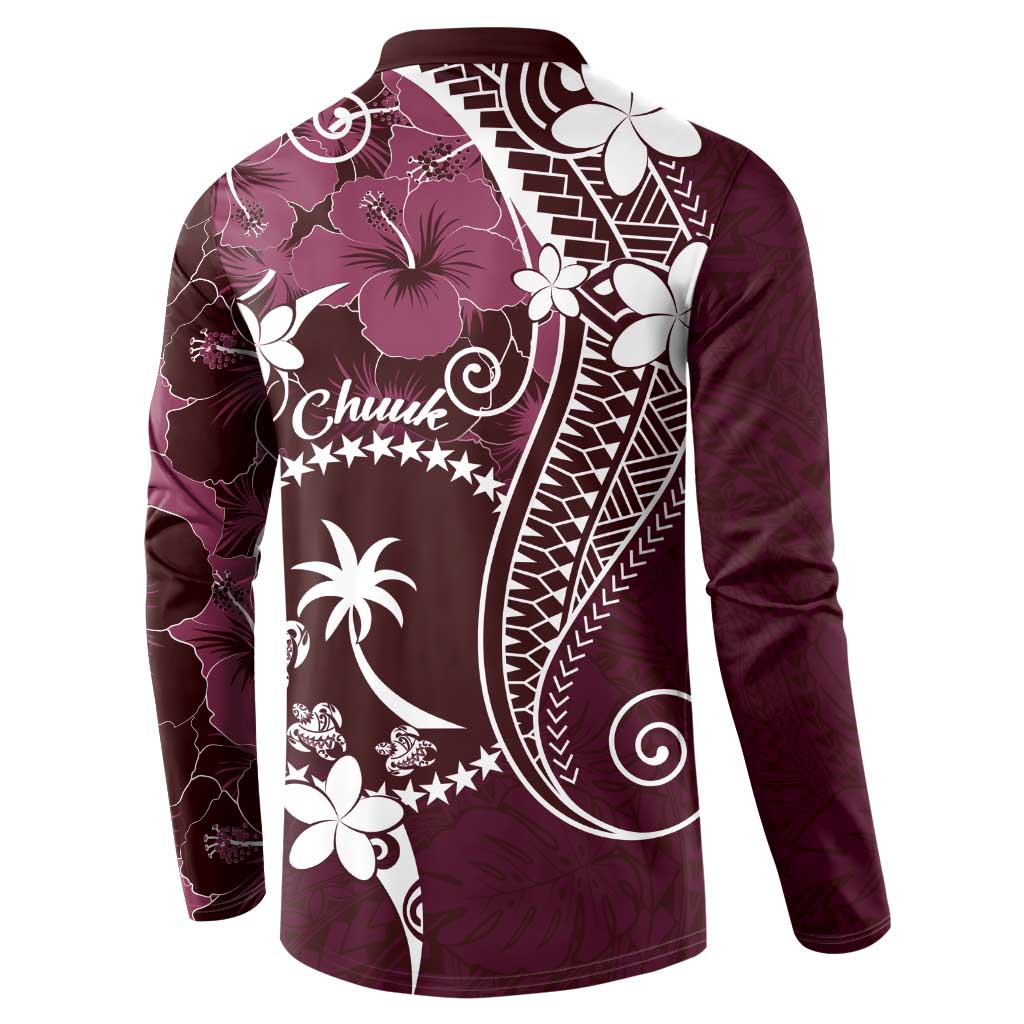 FSM Chuuk Button Sweatshirt Turtle Tropical Flowers Polynesian - Pink LT14 - Polynesian Pride