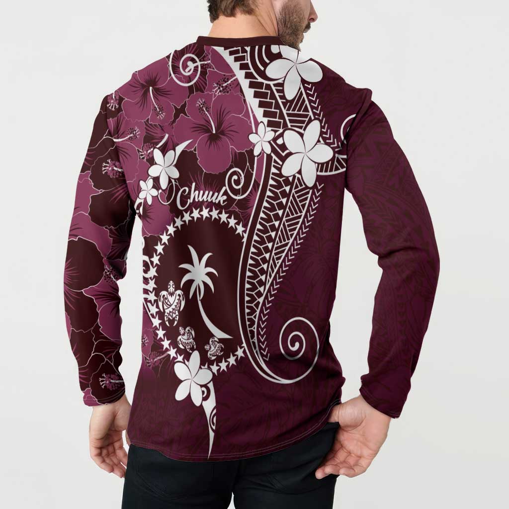 FSM Chuuk Button Sweatshirt Turtle Tropical Flowers Polynesian - Pink LT14 - Polynesian Pride