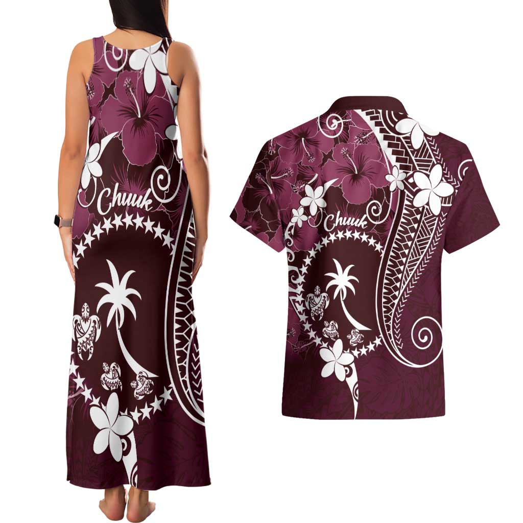 FSM Chuuk Couples Matching Tank Maxi Dress and Hawaiian Shirt Turtle Tropical Flowers Polynesian - Pink LT14 - Polynesian Pride