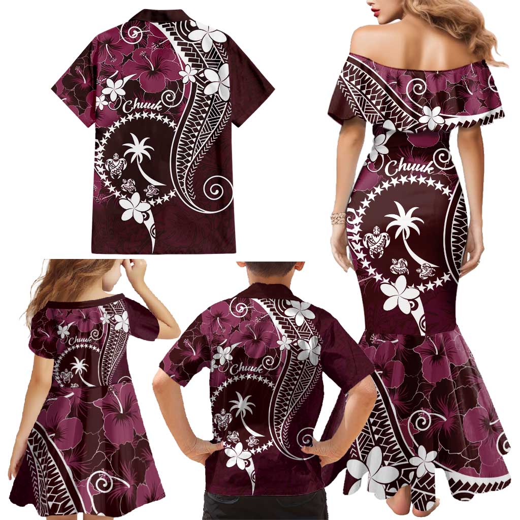 FSM Chuuk Family Matching Mermaid Dress and Hawaiian Shirt Turtle Tropical Flowers Polynesian - Pink LT14 - Polynesian Pride