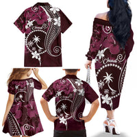 FSM Chuuk Family Matching Off The Shoulder Long Sleeve Dress and Hawaiian Shirt Turtle Tropical Flowers Polynesian - Pink LT14 - Polynesian Pride