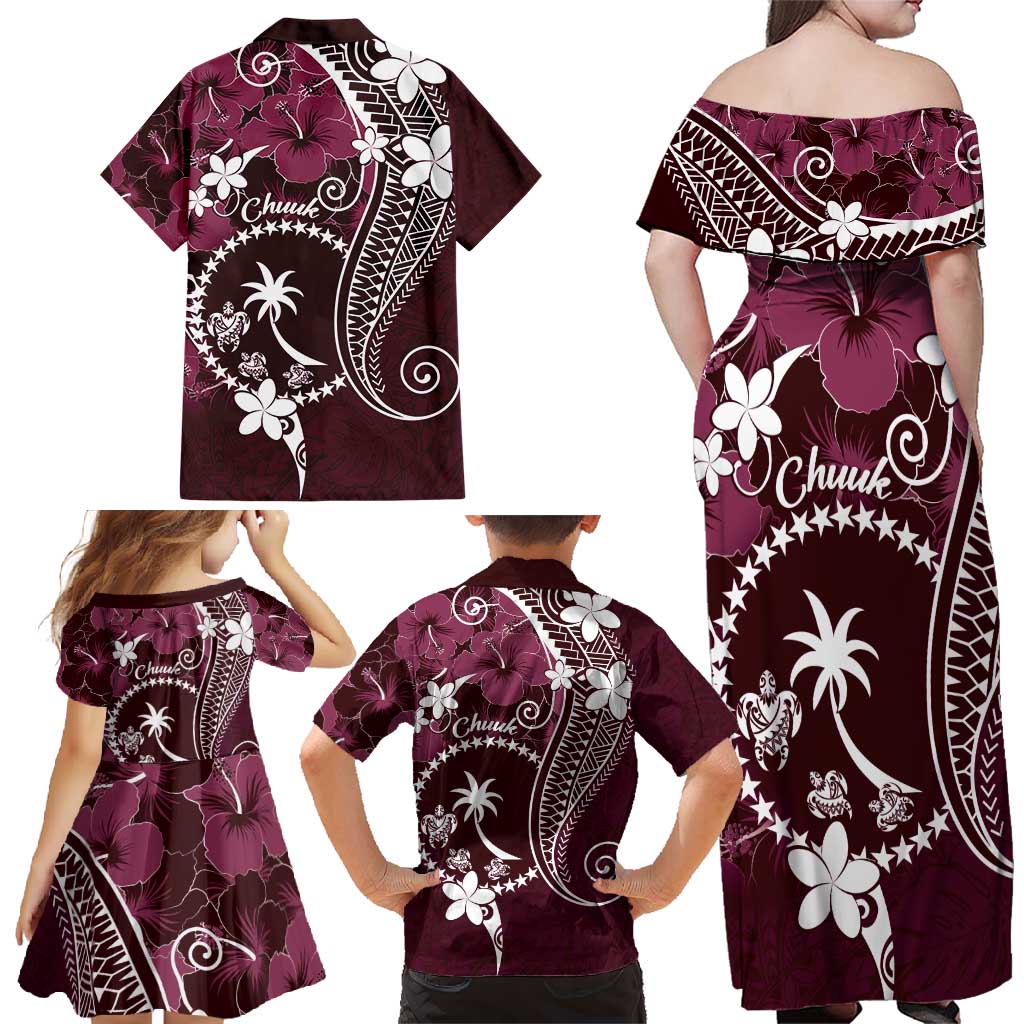 FSM Chuuk Family Matching Off Shoulder Maxi Dress and Hawaiian Shirt Turtle Tropical Flowers Polynesian - Pink LT14 - Polynesian Pride
