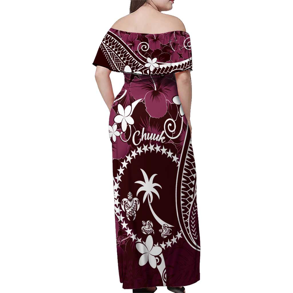 FSM Chuuk Family Matching Off Shoulder Maxi Dress and Hawaiian Shirt Turtle Tropical Flowers Polynesian - Pink LT14 - Polynesian Pride
