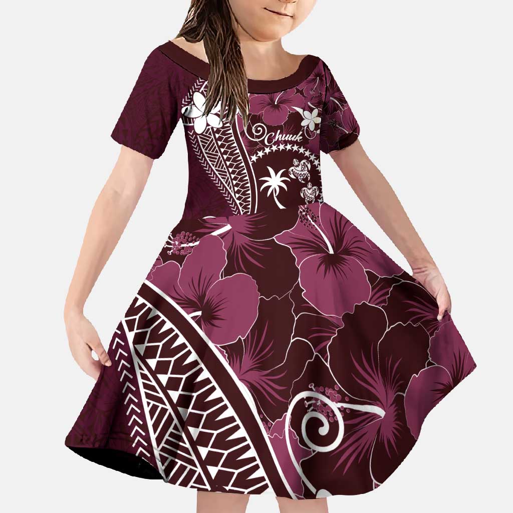 FSM Chuuk Family Matching Short Sleeve Bodycon Dress and Hawaiian Shirt Turtle Tropical Flowers Polynesian - Pink LT14 Daughter's Dress Pink - Polynesian Pride