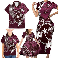 FSM Chuuk Family Matching Short Sleeve Bodycon Dress and Hawaiian Shirt Turtle Tropical Flowers Polynesian - Pink LT14 - Polynesian Pride