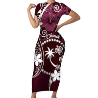 FSM Chuuk Family Matching Short Sleeve Bodycon Dress and Hawaiian Shirt Turtle Tropical Flowers Polynesian - Pink LT14 Mom's Dress Pink - Polynesian Pride