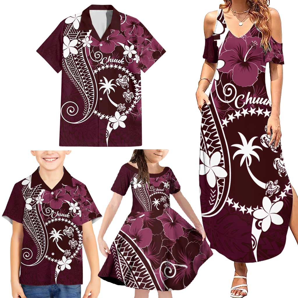 FSM Chuuk Family Matching Summer Maxi Dress and Hawaiian Shirt Turtle Tropical Flowers Polynesian - Pink LT14 - Polynesian Pride