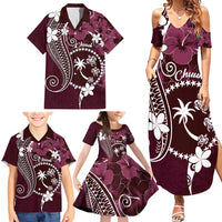 FSM Chuuk Family Matching Summer Maxi Dress and Hawaiian Shirt Turtle Tropical Flowers Polynesian - Pink LT14 - Polynesian Pride