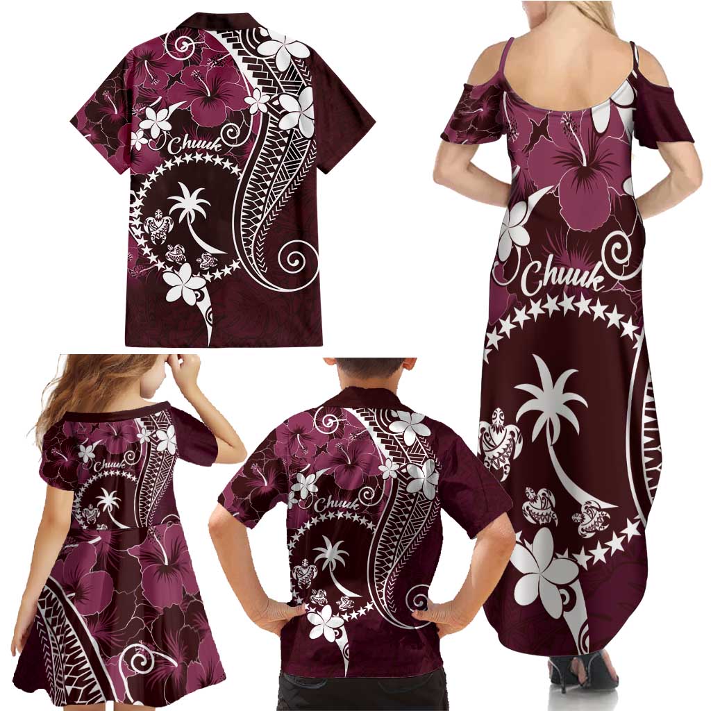 FSM Chuuk Family Matching Summer Maxi Dress and Hawaiian Shirt Turtle Tropical Flowers Polynesian - Pink LT14 - Polynesian Pride