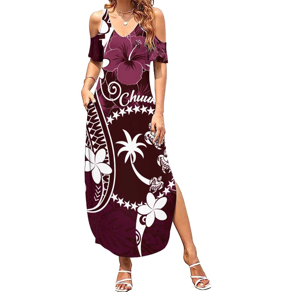 FSM Chuuk Family Matching Summer Maxi Dress and Hawaiian Shirt Turtle Tropical Flowers Polynesian - Pink LT14 Mom's Dress Pink - Polynesian Pride