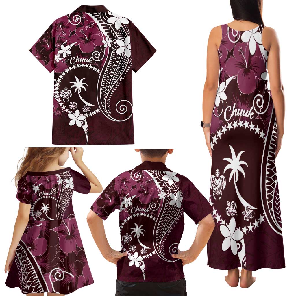 FSM Chuuk Family Matching Tank Maxi Dress and Hawaiian Shirt Turtle Tropical Flowers Polynesian - Pink LT14 - Polynesian Pride