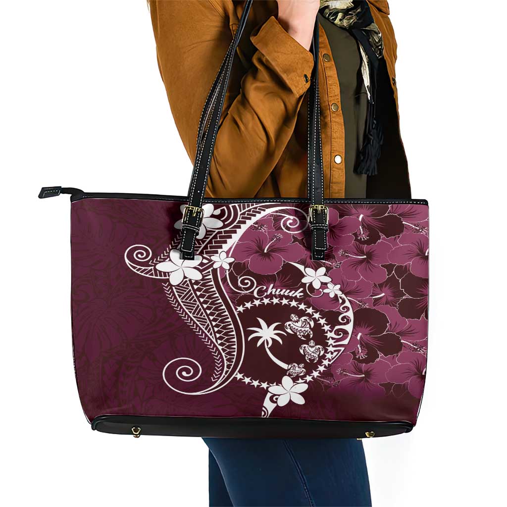 FSM Chuuk Leather Tote Bag Turtle Tropical Flowers Polynesian - Pink