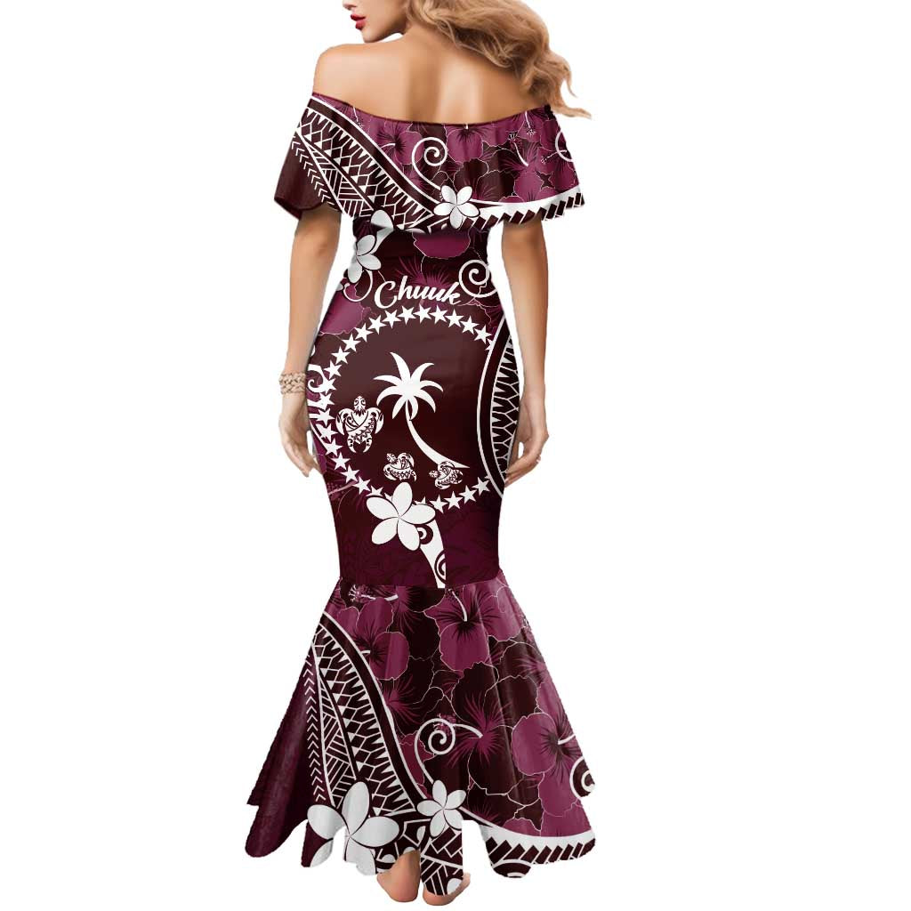 FSM Chuuk Mermaid Dress Turtle Tropical Flowers Polynesian - Pink LT14 - Polynesian Pride