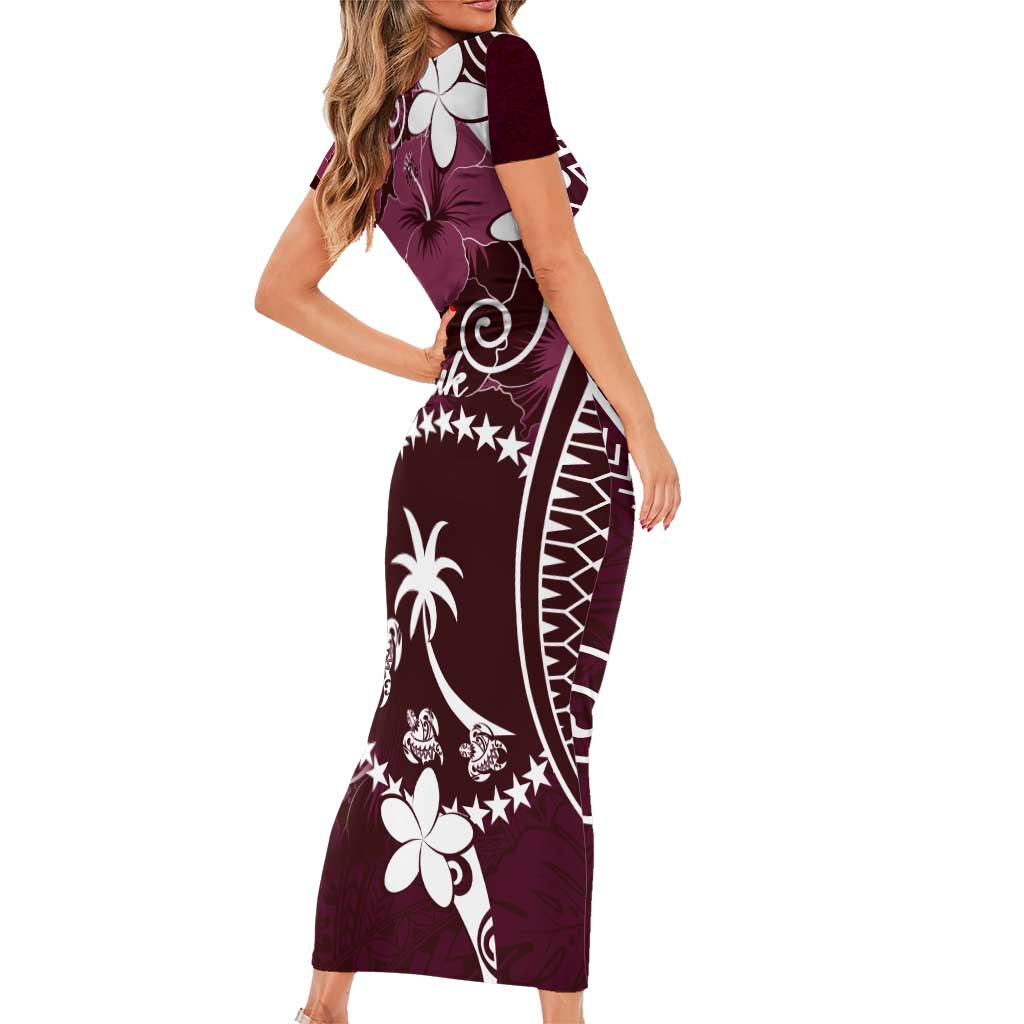 FSM Chuuk Short Sleeve Bodycon Dress Turtle Tropical Flowers Polynesian - Pink