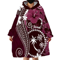 FSM Chuuk Wearable Blanket Hoodie Turtle Tropical Flowers Polynesian - Pink
