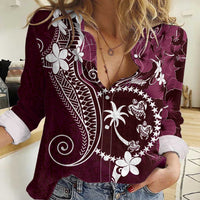 FSM Chuuk Women Casual Shirt Turtle Tropical Flowers Polynesian - Pink