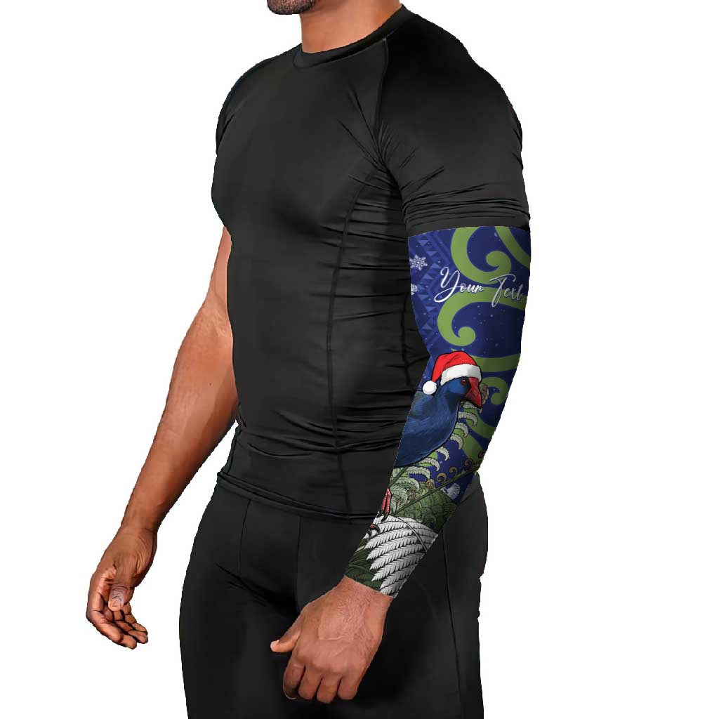 Personalized New Zealand Pukeko Christmas Arm Sleeves Meri Kirihimete Taniko Ponga Koru Blue - Polynesian Pride