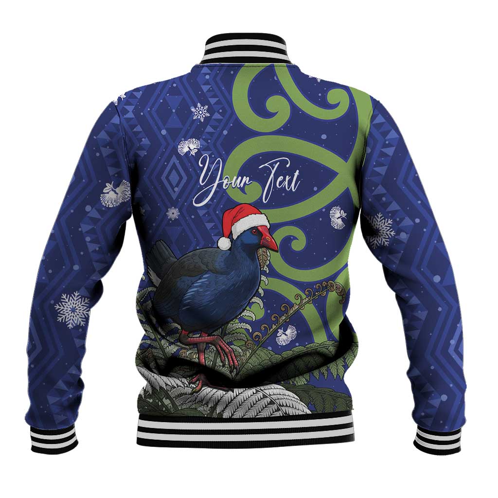 Personalized New Zealand Pukeko Christmas Baseball Jacket Meri Kirihimete Taniko Ponga Koru Blue - Polynesian Pride