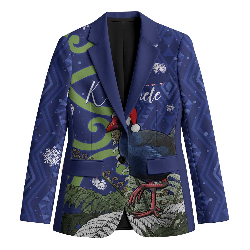 Personalized New Zealand Pukeko Christmas Blazer Meri Kirihimete Taniko Ponga Koru Blue - Polynesian Pride