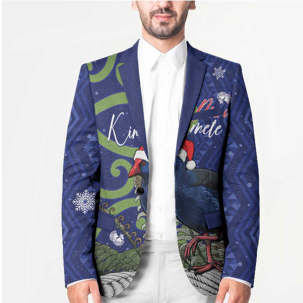 Personalized New Zealand Pukeko Christmas Blazer Meri Kirihimete Taniko Ponga Koru Blue LT14 - Polynesian Pride