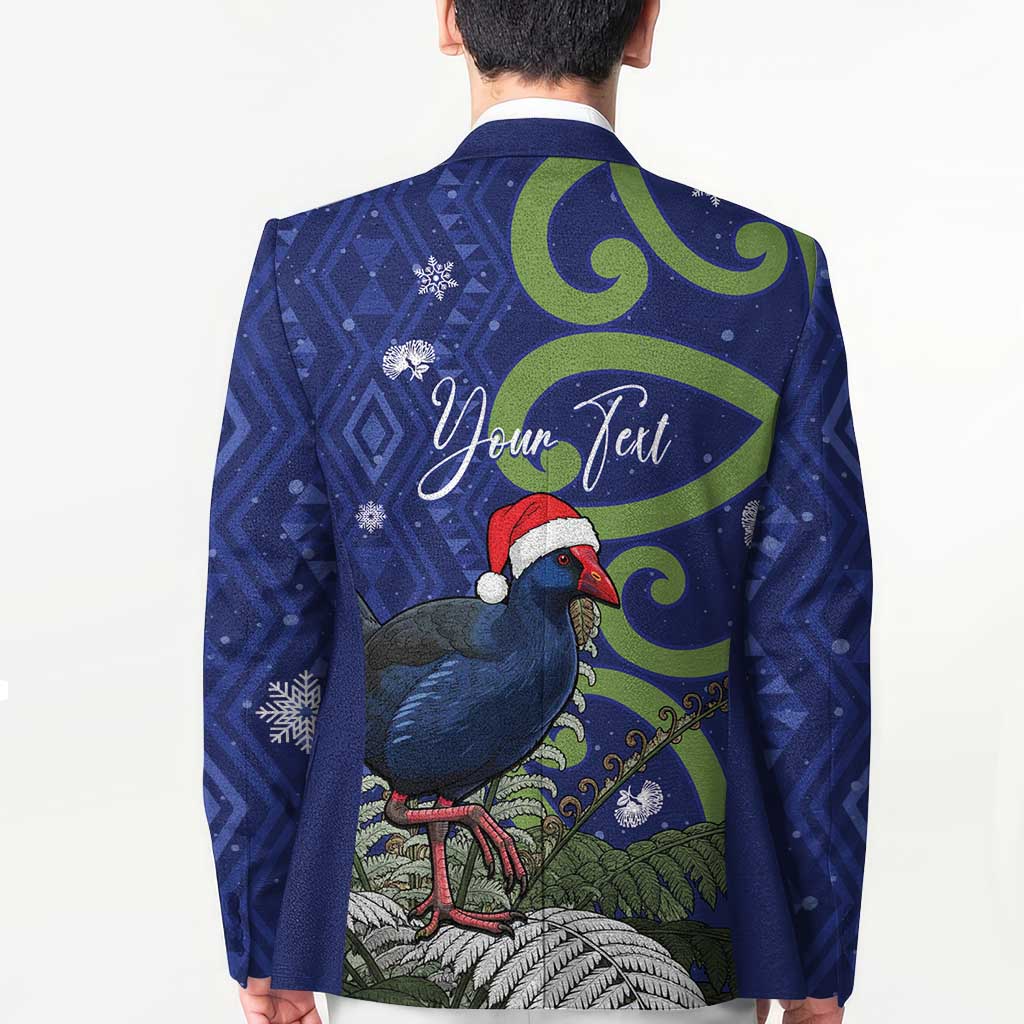 Personalized New Zealand Pukeko Christmas Blazer Meri Kirihimete Taniko Ponga Koru Blue LT14 - Polynesian Pride