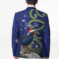 Personalized New Zealand Pukeko Christmas Blazer Meri Kirihimete Taniko Ponga Koru Blue LT14 - Polynesian Pride