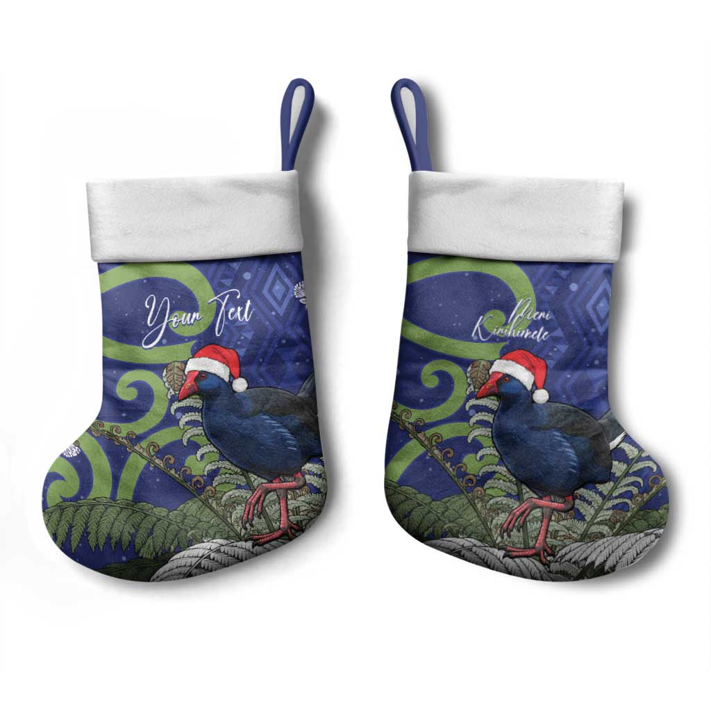 Personalized New Zealand Pukeko Christmas Stocking Meri Kirihimete Taniko Ponga Koru Blue - Polynesian Pride